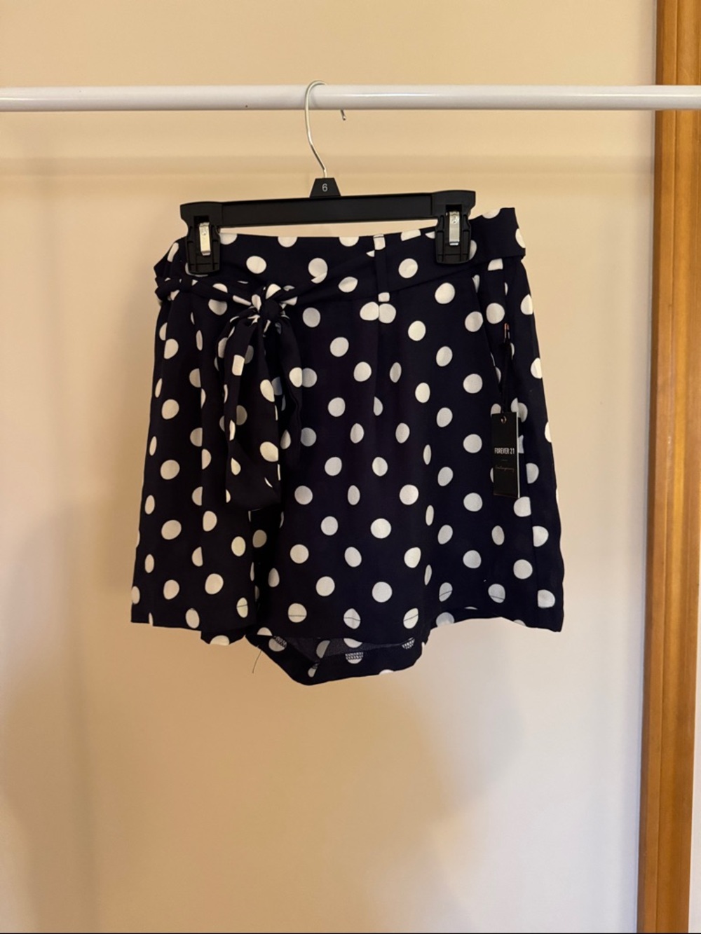 Forever 21 Belted Navy and White Polka Dot Shorts